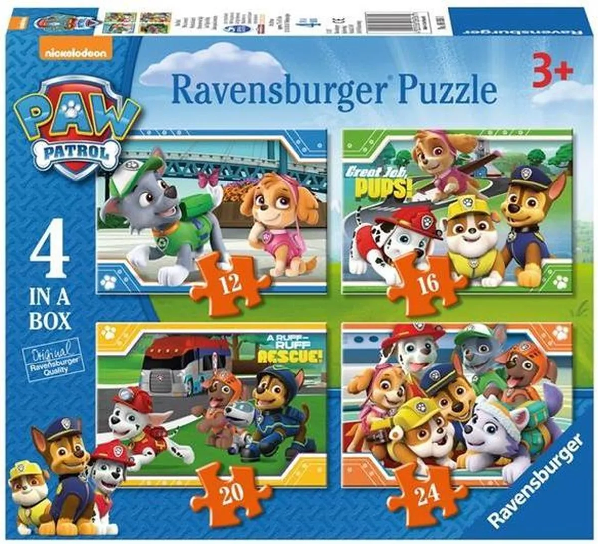 Ravensburger PAW Patrol 4in1box puzzel - 12+16+20+24 stukjes - kinderpuzzel speelgoed