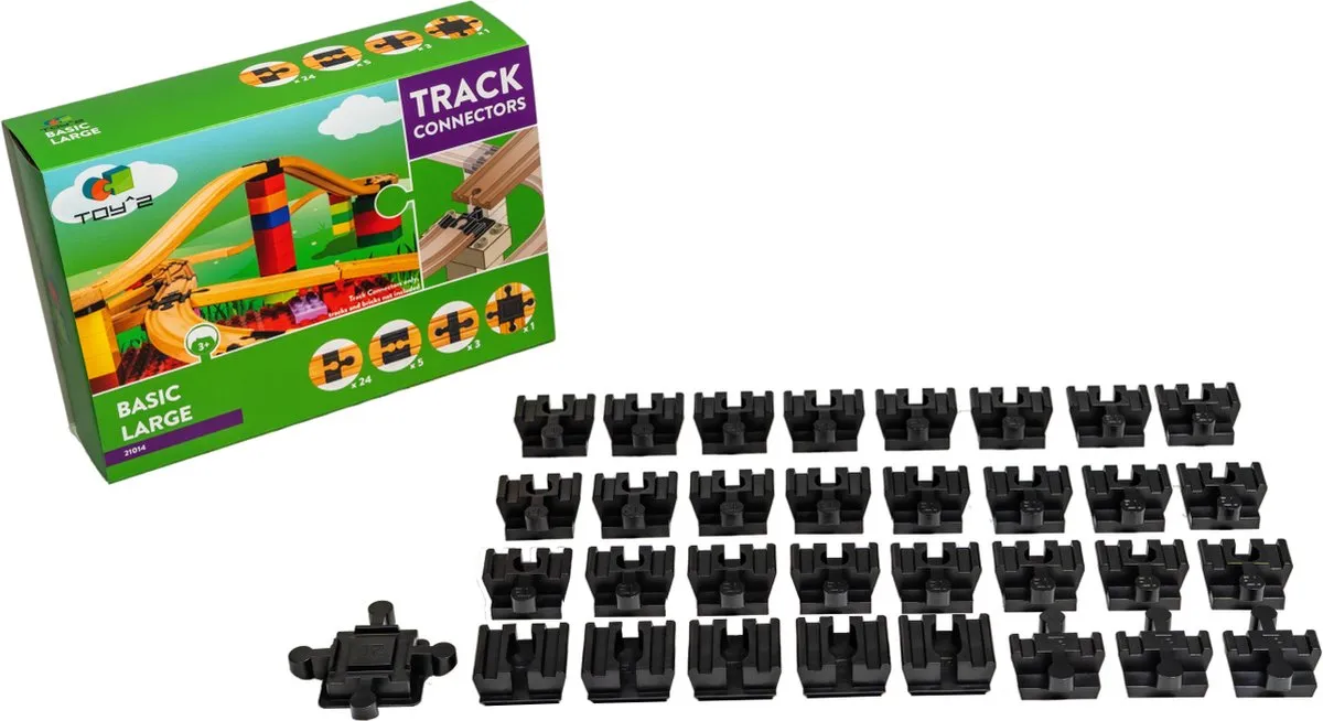 Toy2 Track Connectors - Basic Large. Verbind LEGO DUPLO© blokken met houten treinrails van BRIO©, IKEA, etc. speelgoed